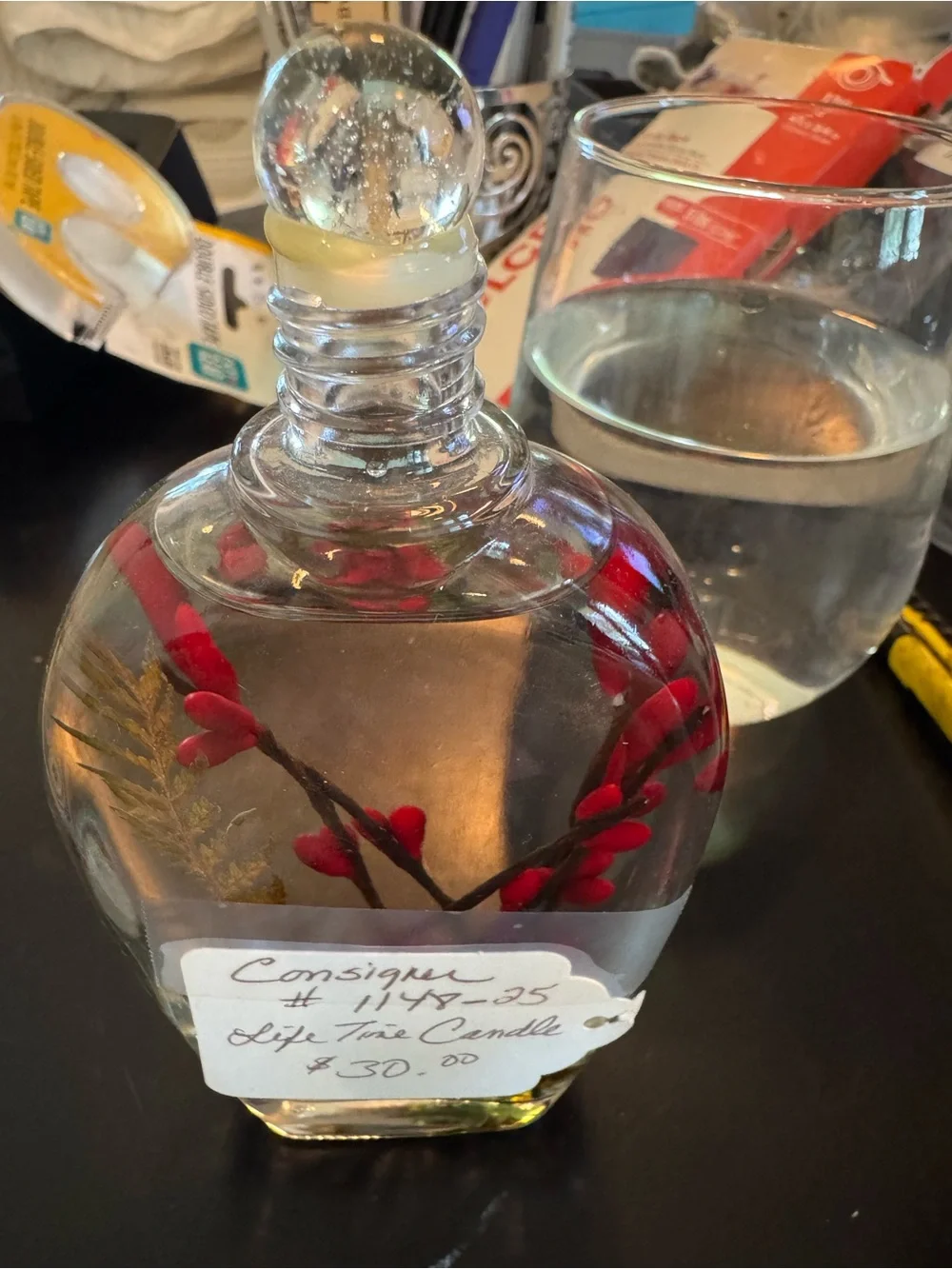 Forever candle Glass Bottle with Pink Floral Accent